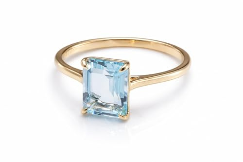 PERORNO Bague de fiançailles en or massif 9 carats avec topaze bleue précieuse, Taille 54 (14 mm)