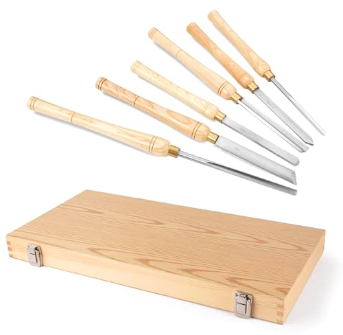 HSS-Holzdrehmeißel-Set Für Die Holzbearbeitung, 6-Teiliges Set Mit Holzkiste Und Buchengriff, Holzdrehmeißel Mit Schnellarbeitsstahlklingen Und Messinghülsen