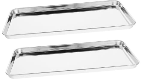 2 Stück Edelstahl Backblech für Ofen und Grill, Silber | Küchenbackplatte mit Löchern, Backform zum Dünsten und Waschen von Gemüse, 2 Stücke