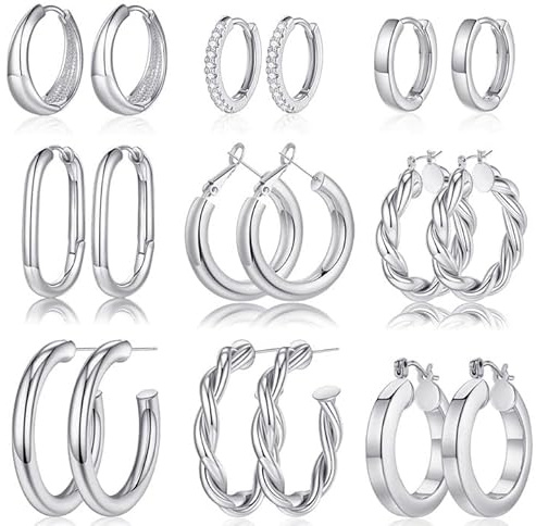 TINGN 925 Sterling Silber Post 14K Echtgold Vergoldet Chunky Hoop Ohrringe Set für Frauen, Hypoallergen Dickes Leichtgewicht Creolen Ohrringe für Frauen 20/25/30/40/50/60mm Goldschmuck Geschenke