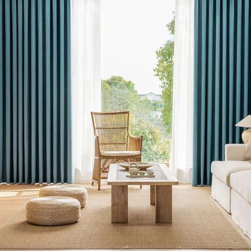 KnSam 2er Set Wohnzimmer Vorhänge Blau, Verdunklungsvorhänge Kinderzimmer Jacquard Einfarbig, Chenille Ösen Verdunkelungsvorhang Kinderzimmer Junge Gardinen, Jeder B 96 x H 115cm