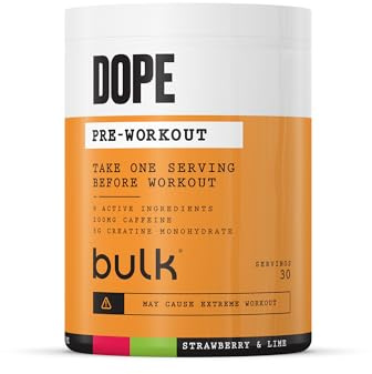 Bulk Dope Pre-Workout Powder | Strawberry Lime | 3g Creatine per Serving | 200mg Caffeine | Citrulline Malate & Arginine AKG | Beta-Alanine | Energy, Focus & Performance | 510g Supplement