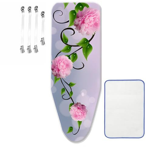 ZJBKX Bügelbrettbezüge Groß 125x45cm, Weiches, Rutschfestes Material, Sicherer Sitz, 4 Clips und 1 EIN Brandhemmendes Mesh-BüGeltuch