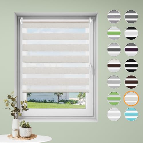Rollos für Fenster ohne Bohren Doppelrollo Klemmfix ohne Bohren B80 x H130cm-Stoffbreite 76cm Leinen Fensterrollo innen ohne Bohren Klemmrollo Rollo Springrollos Seitenzugrollo Sonnenschutz