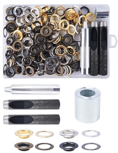 Zythrem 280PCS Grommet Kit 12mm Grommets Eyelets Kit with Grommet Setting Tool Metal Eyelet Punch Kit for Fabric Leather Clothe Tarpaulin Repair Kit Craft Making(Gold/Silver/Gunmetal/Bronze)