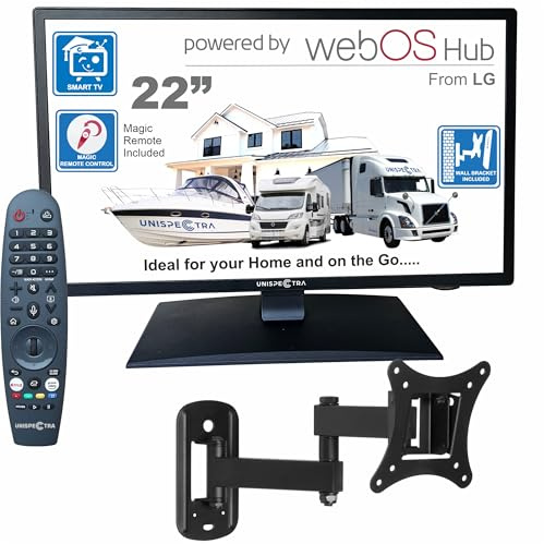 Unispectra ® 22” 12v Smart TV (webOS) + Magic Remote, ELED Full HD 230v 24v 12v TV, Triple Tuner DVB-T2/S2/C. 12V TV-apparater för husbilar, husvagns-TV, lastbilar, båtar