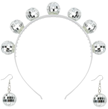 Capaneus Discokugel Haarreif, Discokugel Ohrringe, Discokugel Kostüm, Discokugel Accessoires, Discokugel Schmuck für Damen Karneval 70er 80er Jahre Disco Mottoparty Halloween Kostüm