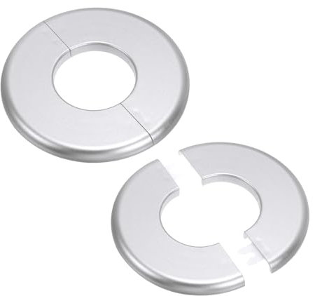 PATIKIL Rohrabdeckung Wand Split Flansch Rohrmanschette 1,73 (44mm), 2 Stück ABS Runde Selbstklebende Rosetten Wasserhahn Armaturen-Abdeckung für Badezimmer Armatur Dekoration, Silber