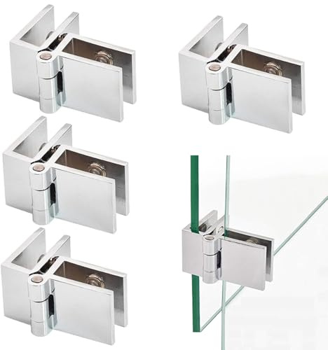 Shower Door Hinges 90 Degree, Adjustable Glass Clamp for 5-8mm | Solid Pin | Anti-Slip | Heavy-Duty Hardware | 4 Pcs Zinc Alloy Glass Door Double-Sided Cabinet & Display Case Hinges