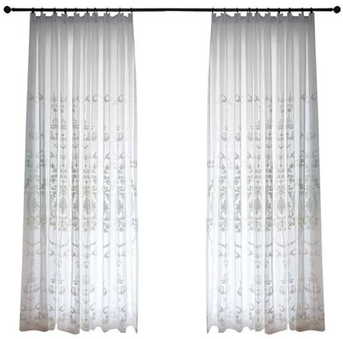Wycian Outdoorvorhänge Vorhänge Weiss Voile 2er Pack mit Floralem Muster H147 x B107 cm (2er Pack) Polyester