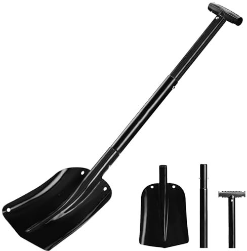 Schneeschaufel, Schneeschieber Abnehmbares Schneeschaufel mit ergonomischem Aluminium-Stiel Tragbare Schneeschaufel Einstellbare Schneeschippe für Garten Camping (Schwarz)