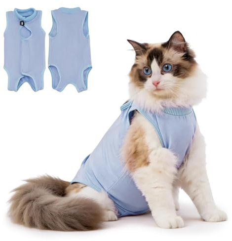 Avont Body Post Operatorio Gatto, Tutore Chirurgico Morbido Alternativa al Cono - per Gatte Sterilizzate, Recupero Post-Chirurgico, Cura Ferite, Protezione Pelle, Traspirante -Blu (S)