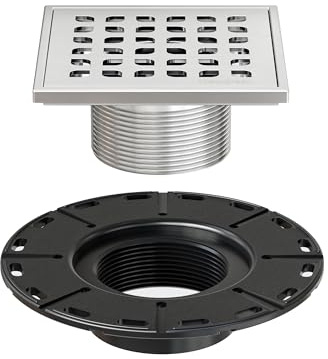 Neodrain 4 Brushed Shower Drain Grate Kit, Low Profile Compatible with Schluter Kerdi Bonding Flange -Bathroom Drain Kit with Adjustable Collar, 304 Stainless Steel Removable Cover, Hair Catcher