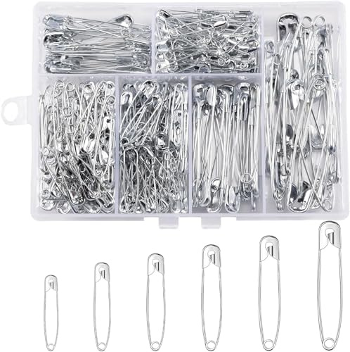 Heanvmyss Sicherheitsnadeln,300 Stück Safety Pins in 6 Größen 18mm - 55mm,Rostbeständig Sicherheitsnadel für DIY,Kleidung,Kunsthandwerk,Nähen(Silber)