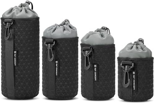 K&F Concept Objektivtasche, Objektivbeutel für Kameraobjektive in 4 Größen, weiche Objektivtasche mit Kordelzug für Canon, Nikon, Sony, Fuji, Sigma, Geeignet für tägliche und professionelle Fotografie