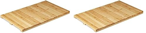 Relaxdays, naturfarben Bambusmatte, für Badezimmer, Stopper, hygienisch, feuchtigkeitsbeständig, Fußmatte 40x65 cm, Standard (Packung mit 2)