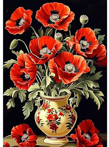 NEWENMO Fiori di Papaveri Rossi Diamond Painting per Adulti,Fiori Bellissimi Pittura Diamante Kit Completo,5D Diamond Art Kits,DIY Diamant Painting Set,Dipinti Decorazioni per Domestiche 30x40cm