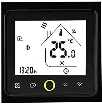 YQVEOT Thermostat Intelligent WiFi Thermostat Distant protocole for Valve Non/NC, Chaudière de radiateur de Chauffage électrique avec contrôleur de température du Sol Chaud(WiFi Black,95-240V GB)
