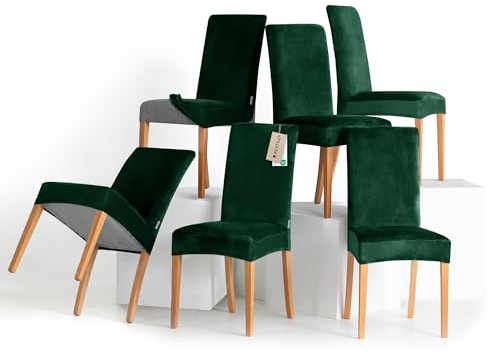 RESTILO Stuhlhussen 6er Set Stretch Stuhlhussen Abnehmbare Waschbare Sento | Stuhlbezüge Esszimmerstühle Elastischer Stuhl Überzug für Esszimmer Küche Restaurant Hotel Hochzeit Party, Flaschengrün