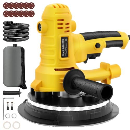 800W Electric Drywall Sander, Variable Speed1200-2300RPM Wall Sander with Vacuum, LED Lights, Dust Bag and Hose,12 Pcs Sanding Discs