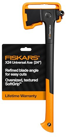 Fiskars X24 Universal Axe 24, Forged Steel Blade for Felling Trees & All-Purpose Chopping, Shock-Absorbing FiberComp Handle & Low-Friction Coating for Clean Cuts in Fresh Resinous Wood