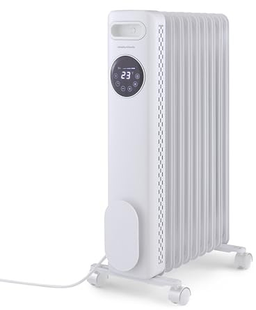 Morphy Richards HeatFlux Digital Oil Filled Radiator, Remote Control, 20m2 Coverage, LED Digital Touch Panel, Eco Mode, Personalised Warmth, Timer, Auto Switch Off, Cord Storage, 2kw, White, 827751