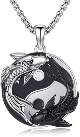 OHAYOO Yin Yang Halskette 925 Sterling Silber Anhänger Kette Partnerketten für Sie und Ihn Koi Fisch Schmuck Geschenke für Damen Herren Couple