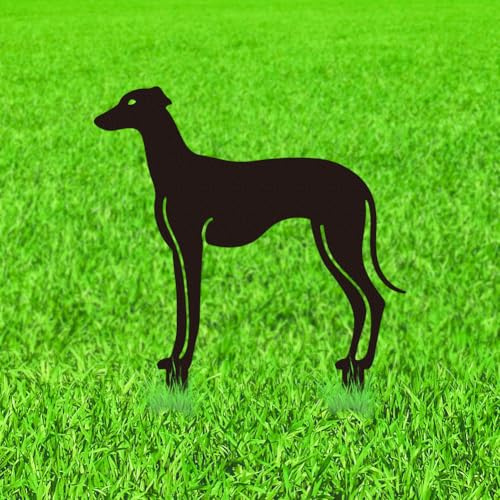 WADORN Piquets de Jardin Décoratifs en Métal de Chien Whippet, Statues D'Extérieur en Métal Représentant Un Lévrier Whippet Décoration de Jardin Cadeau Art Noir pour Allées Patios