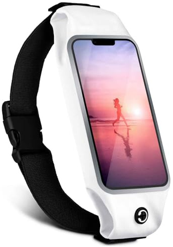 moex Handy Laufgürtel für iPhone 16e Lauftasche Jogging Tasche Wasserdicht, Running Belt Touch Fenster leicht, Laufgurt Handytasche zum Joggen Bauchtasche Sport, Weiß
