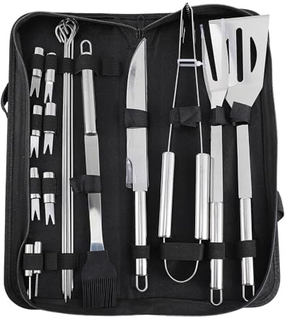 VANZACK Kit Ustensiles de Barbecue Acier Inoxydable Outils pour Grillades Extérieures Pince à Barbecue avec Bord Dentelé