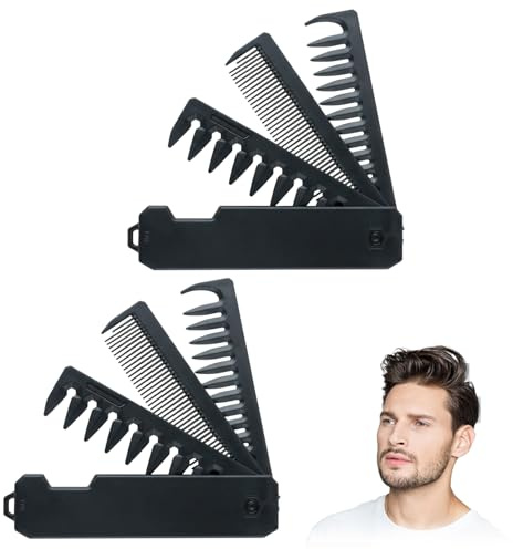 2 StüCk Bartkamm, Comb, Butterfly Kamm, Haarkamm MäNner, 3-In-1haarkamm Mit Feinzahn- & Breitzahnkamm, TäGliche Bartpflege, Haare- & Schnurrbartstyling, Reise Klappkamm (Schwarz)