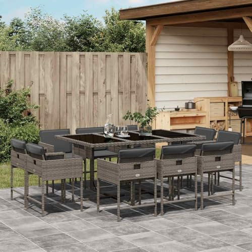 QJBSAVVA 11-TLG. Gruppo da giardino pieghevole in rattan sintetico, 165 x 106 x 73 cm, grigio con cuscino in tessuto, per esterni, per balcone, terrazza e campeggio