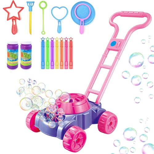 Bubble Lawn Mower for Toddlers,Rasenmäher Kinder Seifenblasenmaschine,Rollenspiel Partymitgebsel Für Den Garten,Rasenmäher Für Kinder Im Vorschulalter,Sommer Gartenspielzeug Outdoor Spielzeug-pink