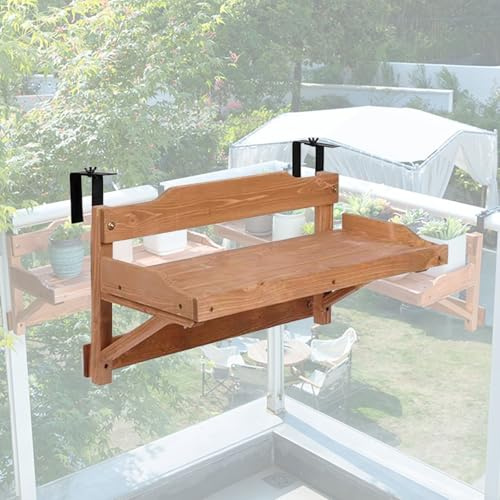 Generico tavolo ringhiera balcone pieghevole Tavolo da balcone non pieghevole con ringhiera/tavolo da lettura, tavoli con ringhiera in legno massello(L 90 CM)