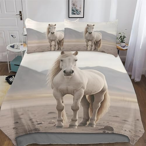 AASWDDS Animal Cheval Parure De Lit - Microfibre 2 Pièces Housse De Couette Douce - Linge De Lits avec Taies d'oreiller pour Enfants Adultes Single(135x200cm)