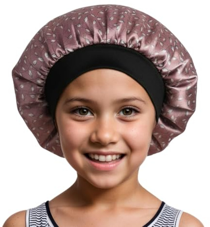 GreatRise 2 gorros de satén para dormir para niños, elásticos, para dormir, jóvenes, niñas, transpirable, gorro de noche, gorro de dormir para todos los peinados, Hoja pequeña, Talla única
