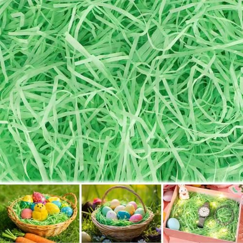 455g Papel Raffia Verde, Papel Triturado Material de Relleno para Regalos, Material Decorativo para Cajas, Embalaje de Regalos y DIY Pascua