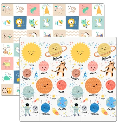 HuBorns - Spielmatte Baby Faltbar 200x180 cm und Wendbar, Krabbelmatte Baby Schadstofffrei mit CE Zertifikat, Play Mat XXL Gepolstert, Spielmatte rutschfest und Wasserdicht (Sonnensystem)