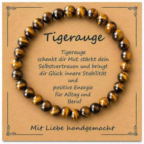 SEVENGLOW 6mm Tiger Eye Healing Crystal Bracelet for Women & Men, Natural Gemstone Beaded Stretch Bracelet, Handmade Jewellery Gift for Birthday, Christmas & Valentine's Day