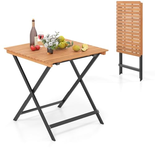 COSTWAY Mesa Plegable Jardin, Madera Acacia, 70 x 73 cm, Mesa Cuadrada on Tablero de Listones, Mesa de Comedor Portátil Patio Terraza Balcon Interior Exterior, Natural