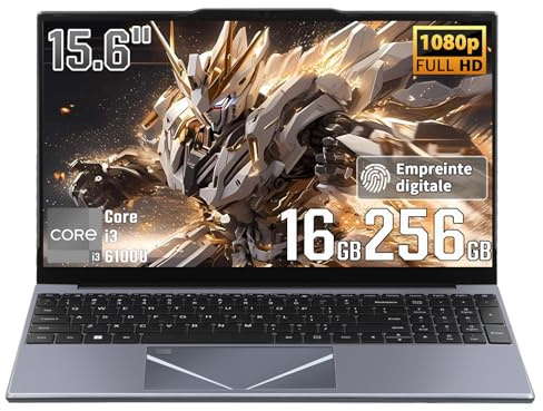 LONGEVINCE Ordinateur Portable 15,6 Pouces, Windows11 Pro Core i3,16 Go RAM 256 Go SSD Extensible 512 Go,avec Housse Clavier AZERTY Française,PC Portable Léger Télétravail et Bureau-Gris