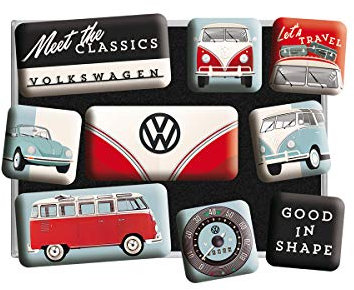 Nostalgic-Art, Juego de Imanes Retro, Volkswagen Meet The Classics – Regalo de Furgoneta VW, Decoración para la Nevera, Diseño Vintage, 9 Unidades