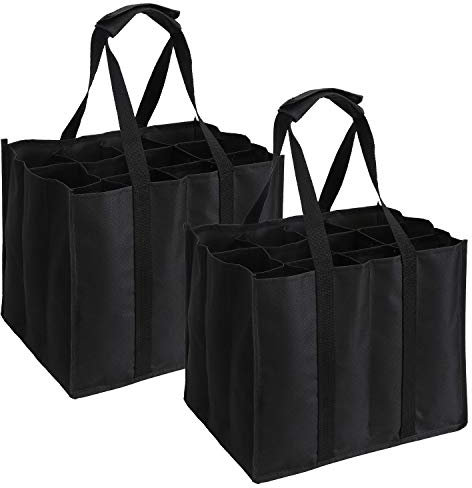 Tebery 2 Stück 12er Bottle-Bag, Flaschentasche für 24 x 1.5 Liter Flaschen, Wasser-Flaschen Tagetasche mit Trennwände, Tasche mit, Flaschenkorb, Schwarz, 34x26.5x27.5cm