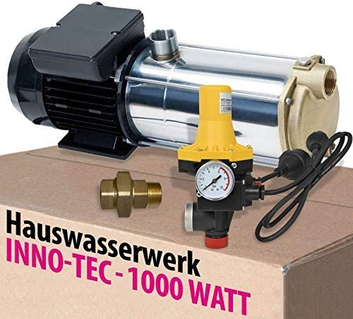 HAUSWASSERWERK HAUSWASSERAUTOMAT SELBSTANSAUGENDE KREISELPUMPE PUMPE INNO-TEC 1000 - LEISE ENERGIESPARSAME EDELSTAHL - mit Durchflusswächter