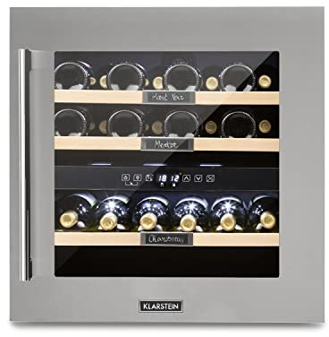 Klarstein Einbau-Weinkühlschrank, 2 Zonen Getränkekühlschrank Klein, Kleiner Weinschrank 85L, Wein-Kühlschrank Klein mit Glastür, Indoor/Outdoor Flaschenkühlschrank, Wine Fridge 36 Flaschen
