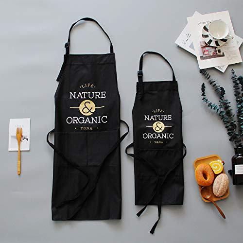 Eyands Eltern-Kind-Schürze für das Kochen - Baumwolle Leinen Küchenschürze für Erwachsene und Kinder, Familie Schürze zum Kochen, Backen, Malerei, Gartenarbeit (Schwarz Wörter)
