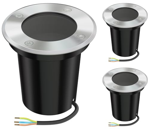ledscom.de 3x Bodeneinbauleuchte BOLI für außen, IP67, edelstahl, rund, 108mm Ø, 1x GU10 max. 15W