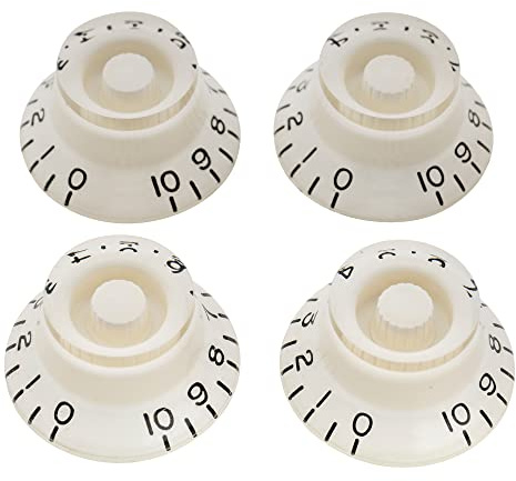 Musiclily Pro Linkshänder Metrische Größe 18 Splines Hutform Potiknopfe Top Hat Bell Knobs für Epiphone Les Paul SG Style E-Gitarre, Weiß