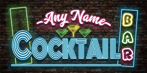 Personalised Neon Bar Sign - Metal Signs Tin Wall Hanging Plaques - Cocktail Light Effect Accessories for Home Pub Bars Man Cave Garden Tiki - 400mm x 200mm - ADD NAME/TEXT - MSBR-09