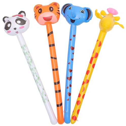 Toddmomy Inflatable Animal Stick Toys Set 40.94 Inch Lightweight Pvc Balloon for Kids Outdoor Party Decorations Birthday Festival Fun Animal Heads
